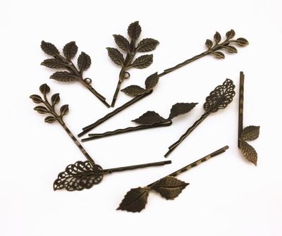 yueton 10pcs Vintage Bronze Mix Style Athena Olive Branch Leaf Hair Clip Leaves Barrettes Bobby Pin Bride Headwear Edge Clip Clamps