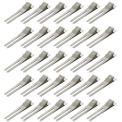 30 Pcs Hairdressing Double Prong Curl Clips 1.8&quot; Setting Section Clips for Hair Bows, Styling Clips for Salons and Barbers, Silver