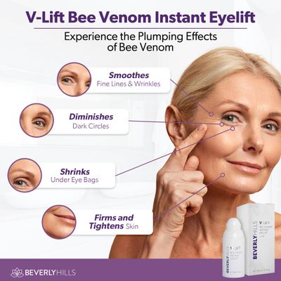 Beverly Hills V-Lift Instant Eye Lift and Eye Tuck Bee Venom Serum for Puffy Eyes, Dark Circles, Wrinkles, and Under Eye Bags Treatment for Women and Men | 30mL (120 Day Supply)
