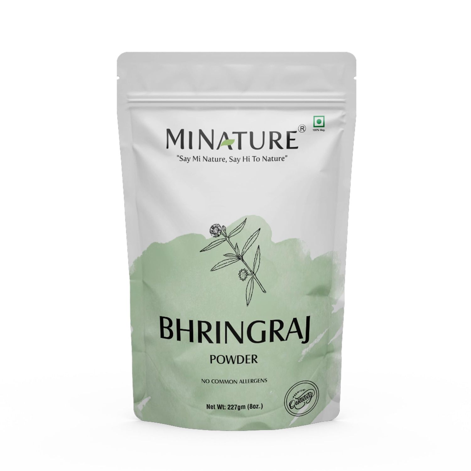 Bhringraj Powder (Eclipta Prostrata) by mi nature | 227g (8 oz)(0.5 lb) | 100% Natural and Pure | Hair Growth | Hair Pack | Improves Hair quality | Resealable zip lock pouch