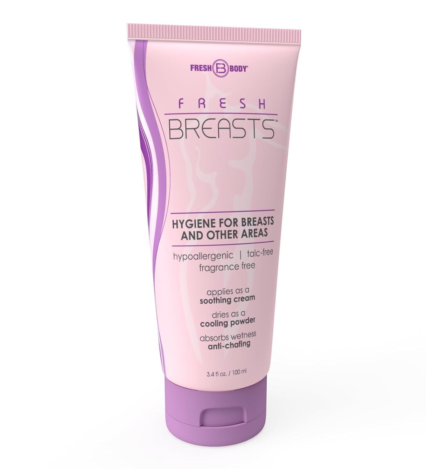 Fresh Body Fresh Breasts Anti Chafing Deodorant Lotion to Powder, 3.4oz - Anti Chafe Cream Whole Body Deodorant for Women, Inner Thighs &amp; Areas that Sweat, No Talc, Aluminum and Fragrance