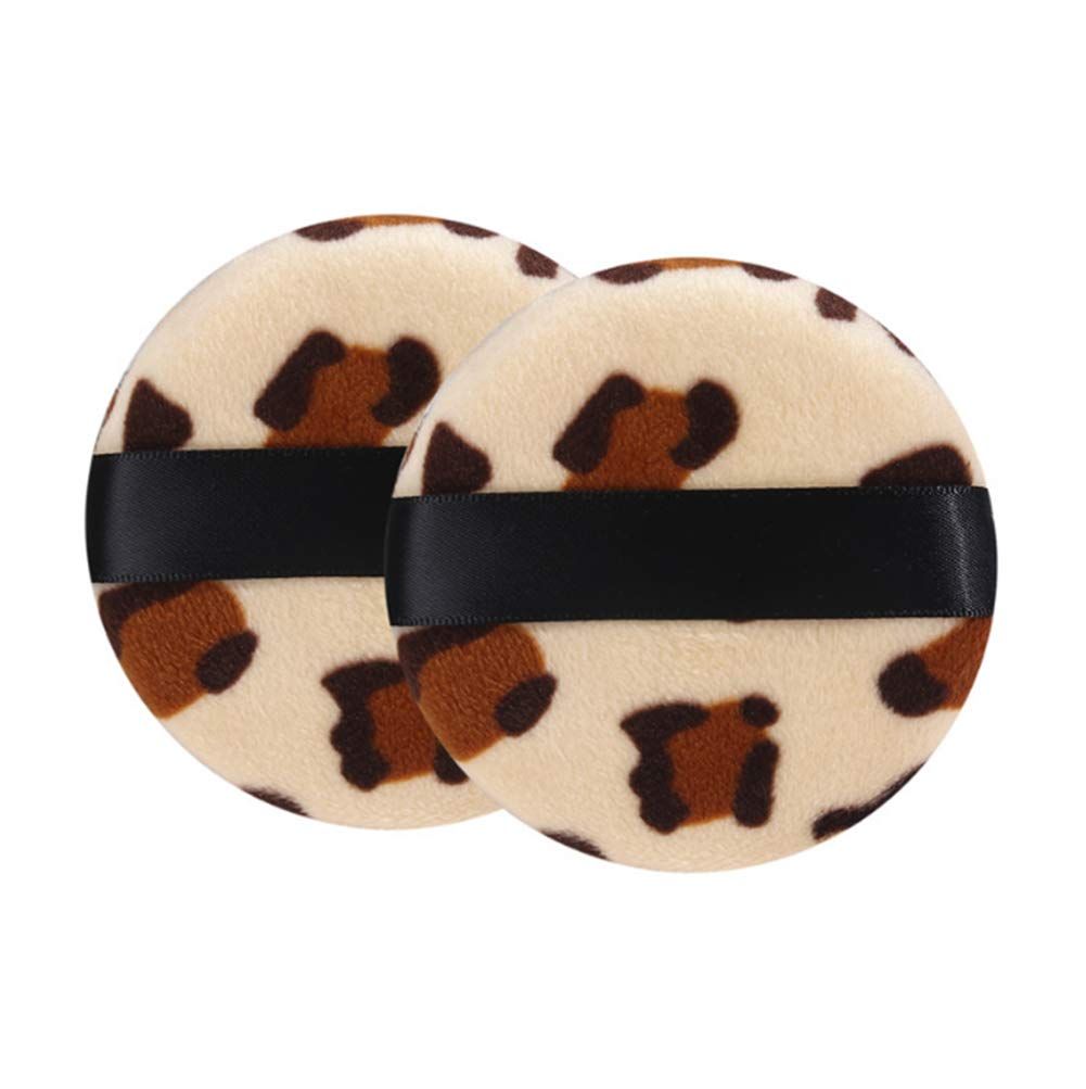 AKOAK Leopard Print Makeup Powder Puff, Round Double Sided Flocking Puff, Dry Pressed Powder, Facial Makeup Sponge, Basic Beauty Tools (2 Pcs)