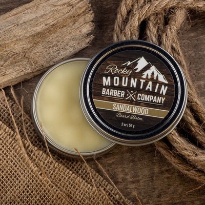 Beard Balm - Sandalwood Blend - Rocky Mountain Barber - with Nutrient Rich Bees Wax, Jojoba, Shea Butter, Coconut Oil - Contains Real Sandalwood Essential Oil