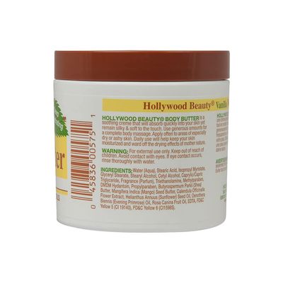Hollywood Beauty Body Butter With Shea Butter, Vanilla - 12 oz. - Sooth &amp; Moisturize Skin