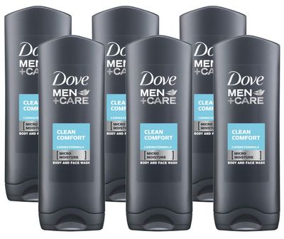 Dove Men Care Body &amp; Face Wash, Clean Comfort - 13.5 Fl Oz / 400 mL X 6 Pack Case, Made in Germany