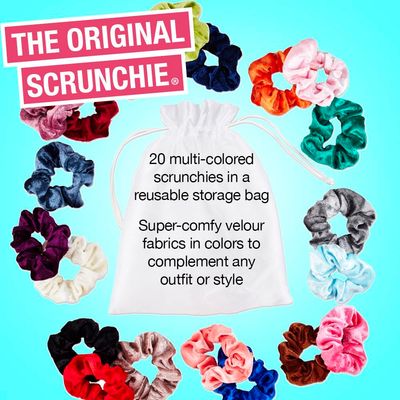 Conair Scunci The Original Velvet Scrunchie for Women and Girls, Assorted Colors, 20 Count