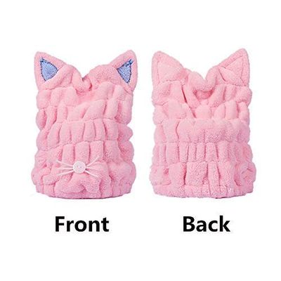 OrangeTag 2Pcs Ultra Absorbent Hair Quick Drying Towel Microfiber Hair Dry Wrap Turban Cute Kitty Ears Cap Bath Tool Hat for Women Girls