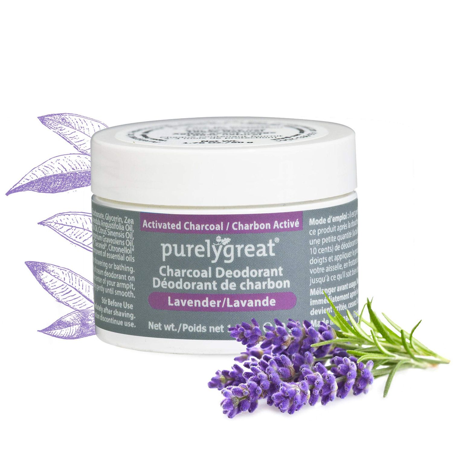 Natural Deodorant with Activated Charcoal | For Men &amp; Women | Long-Lasting, EWG Verified, Vegan, Aluminum Free, Cruelty-Free, No Aluminum, No Parabens, BPA Free | Lavender Scent by Purelygreat