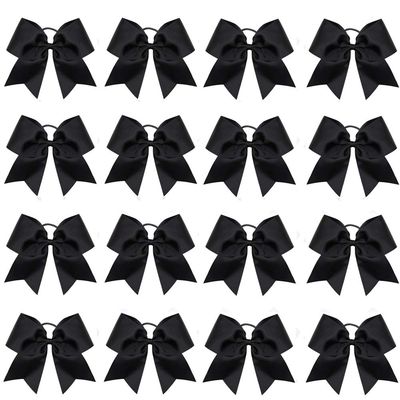 16PCS 8&quot; Large Cheer Hair Bows Ponytail Holder Elastic Band Handmade for Cheerleading Teen Girls College Sports (Black, 16 Count (Pack of 1))