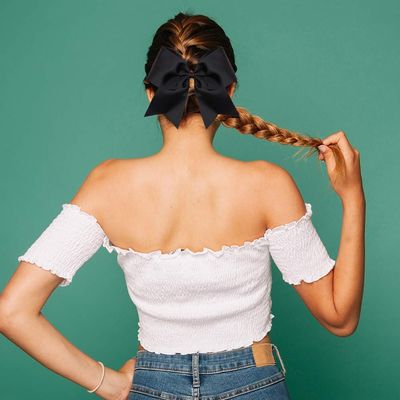 16PCS 8" Large Cheer Hair Bows Ponytail Holder Elastic Band Handmade for Cheerleading Teen Girls College Sports (Black, 16 Count (Pack of 1))