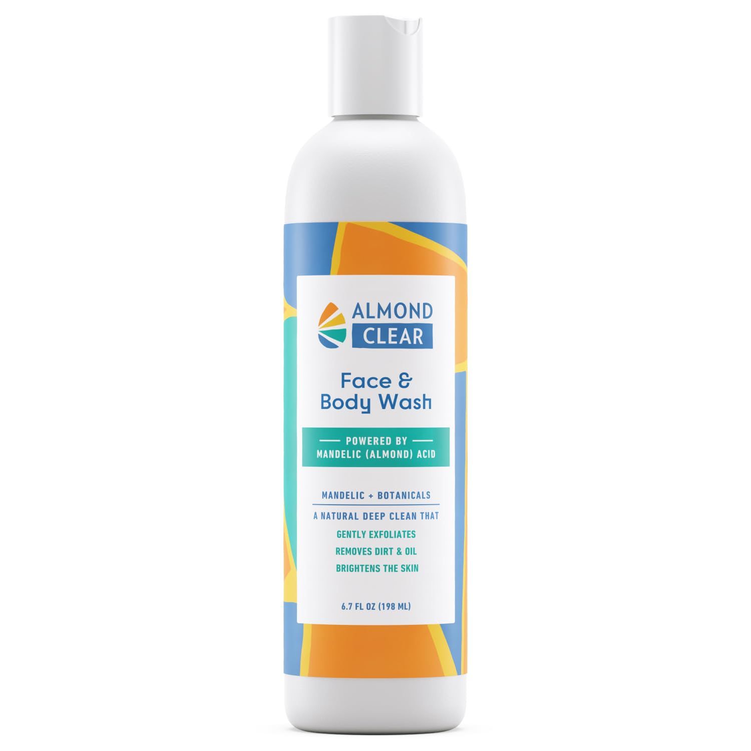 Almond Clear Face &amp; Body Wash [6.7 Fl Oz] Skin Care for Acne and Folliculitis-Prone Skin - Gentle Everyday Exfoliating Cleanser with Mandelic Acid and Botanicals