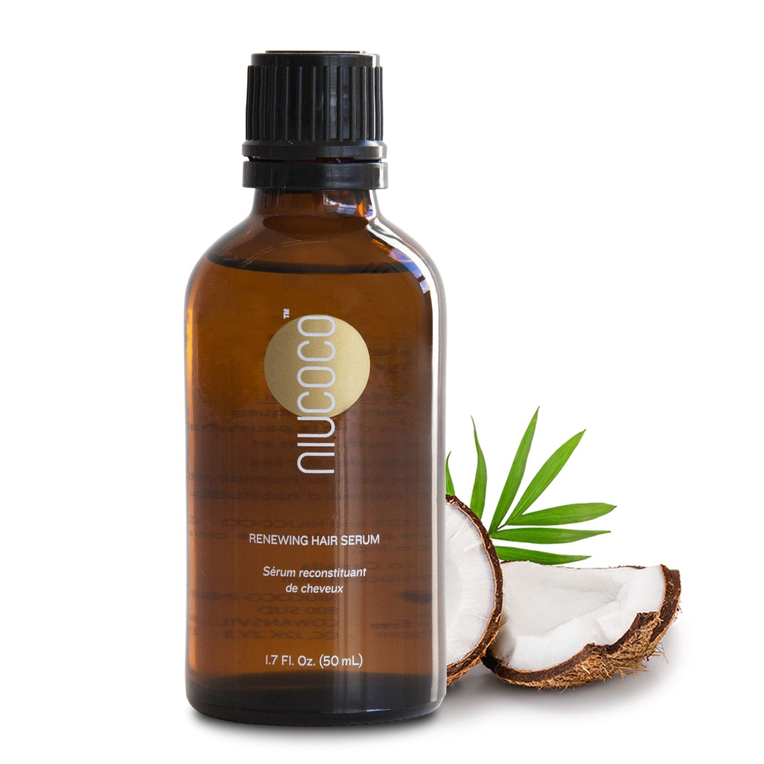 NIUCOCO Renewing Coconut Oil Hair Serum, Nourishing Hair Oil for Split Ends, Color and Heat Damage, 1.7 fl oz, 50 ml