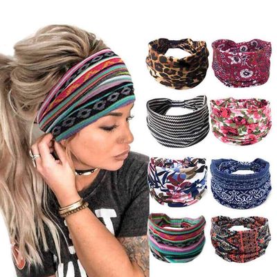 Bohend Wide Boho Headbands for Women 8Pcs Stretchy Bandeau Non Slip Hairbands Athletic Yoga Head Wraps (Boho, Uniform size)