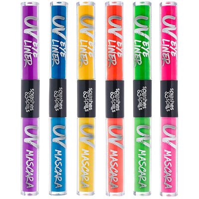 UV Blacklight Glow Eyeliner and Mascara Duo - 6 Color Variety Pack, 6ml - Day or Night Stage, Clubbing or Costume Makeup by Splashes &amp; Spills