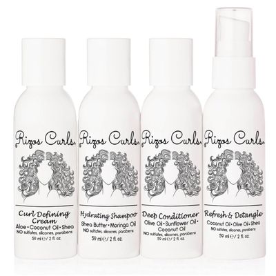 Rizos Curls 4-Step Travel Kit for Curly Hair: Curl Defining Cream, Shampoo, Conditioner, Refresh &amp; Detangle (2 fl oz each)