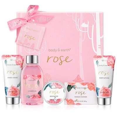 Bath and Body Gift Set for Women, Body &amp; Earth 5 Pcs Rose Spa Set Gifts for Women, Self Care Kit, Lotion Sets for Women,Christmas Gifts for Women