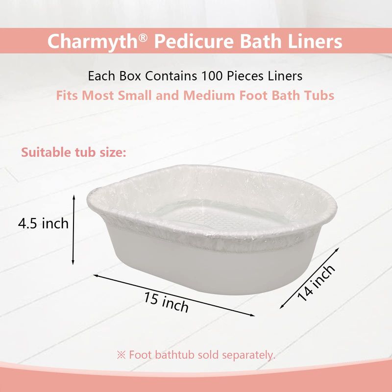 Charmyth Pedi Guard Bath Liners, Disposable Pedicure Liners, Spa Footsie Clear Pedi Guard Bath Liners for Foot Bath Spa Massage Thick Elastic 100 Count