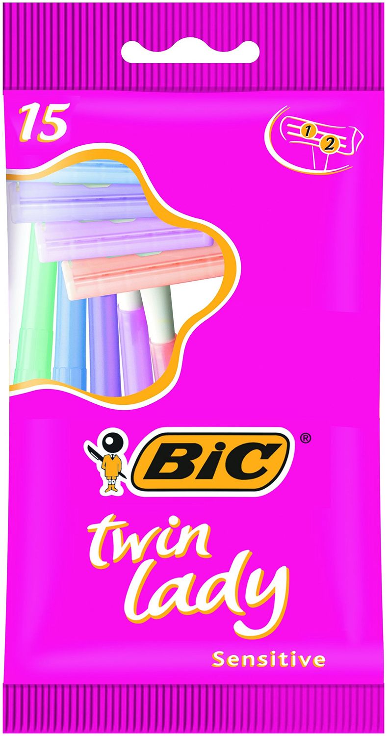 BIC Twin Lady Sensitive Razors, Disposable Razors with Two Blades for a Smooth and Precise Shave, Pack of 15