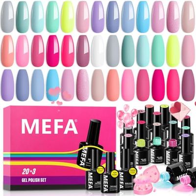 MEFA Gel Nail Polish Set, 23 Pcs Pastel Hot Pink Sage Green Blue Bright Colors Gel Polish Set Macaron Colors Soak Off Nail Polish Gel Nails Art for Women Girl DIY Salon Home Manicure Decoration