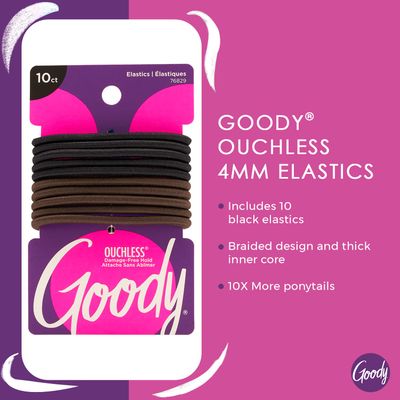 Goody Nonslip Womens Elastic Hair Tie - 10 Count, Colour Collection, Black - 4MM for Medium Hair- Ouchless Hair Accessories for Women Perfect for Long Lasting Braids, Ponytails and More - Pain-Free
