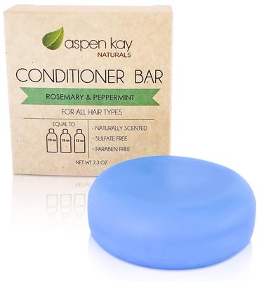 Aspen Kay Naturals Conditioner Bar, Made With Natural &amp; Organic Ingredients, All Hair Types including frizzy hair, 2.3 Ounce Bar. (Rosemary &amp; Peppermint)