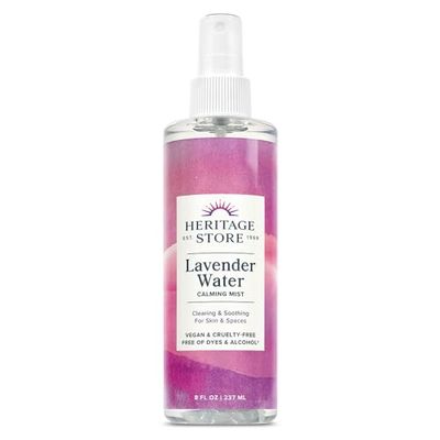 Heritage Store Lavender Water Mist, Face and Body Spray, Pillow Spray, Room Spray, Calms and Balances Skin and Spaces, Soothing Lavender Scent, Made without Parabens, Vegan, Cruelty Free, 8oz