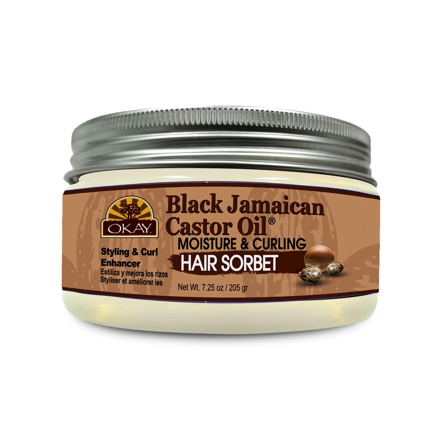 Okay Black Jamaican Castor Oil Moisture &amp; Curling Hair Sorbet, White, 7.25 Oz