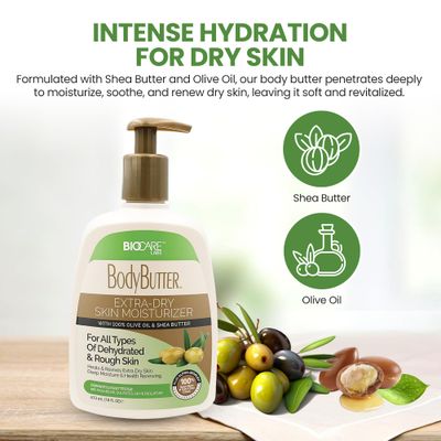 Biocare Labs Moisturizing Body Butter - Body Cream With Natural Shea Butter, Olive Oil, and Vitamin E - Instantly Penetrates and Deeply Renews Skin - Lotion Designed For Dry Skin- 16 OZ