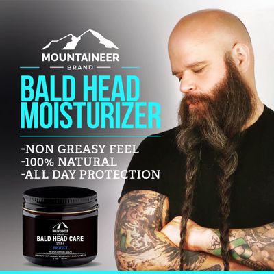 Mountaineer Brand All Natural Bald Head Moisturizer and After Shave Balm | Bald Head Care for Men | Non-Greasy Scalp and Face Lotion | Refreshing Natural Scent | Made in USA | Protect 2oz