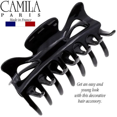 Camila Paris CP47 French Hair Clip for Women, 3.5 inch Black for Thick Volume Hair, Girls Hair Claw Clips Jaw, Durable Styling Hair Accessories for Women, Strong Hold No Slip Grip, Made in France