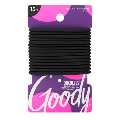 Goody Ouchless Elastic Hair Ties - 15 Ct, Black, 4MM Rubber Bands for Hair, Pain-Free Hair Accessories for Women &amp; Men, Made for Long-Lasting Braids, Ponytails &amp; More, All Hair Types