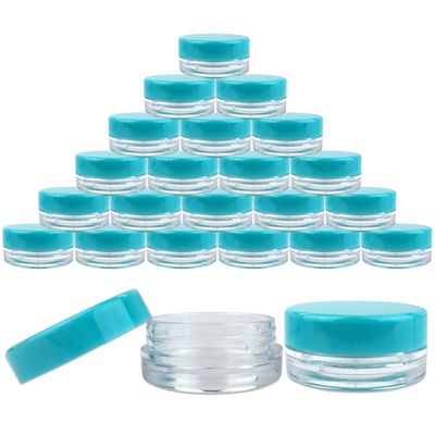 Beauticom (25 Pieces Jars + Lid) 3G/3ML Round Clear Jars with TEAL Sky Blue Screw Cap Lids for Scrubs, Oils, Toner, Salves, Creams, Lotions, Makeup Samples, Lip Balms - BPA Free