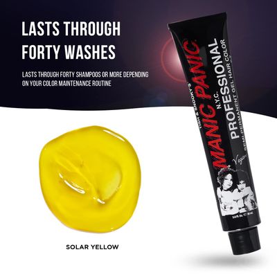 Manic Panic Professional Color Solar Yellow - Medium True Yellow Semi Permanent Gel Hair Dye - Lasts Through 40+ Washes - No Developer Required (3oz)
