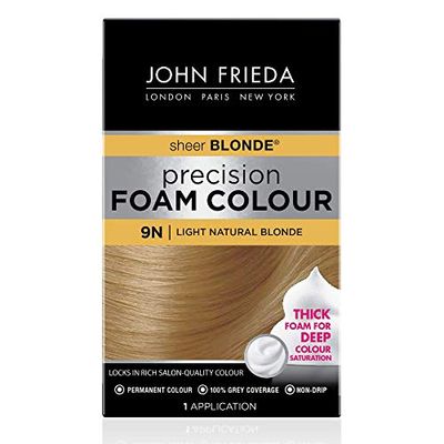 John Frieda Blonde Permanent Precision Foam Hair Color, Blonde Hair Dye, 9N Light Natural Blonde Hair Color Kit, 1 Application