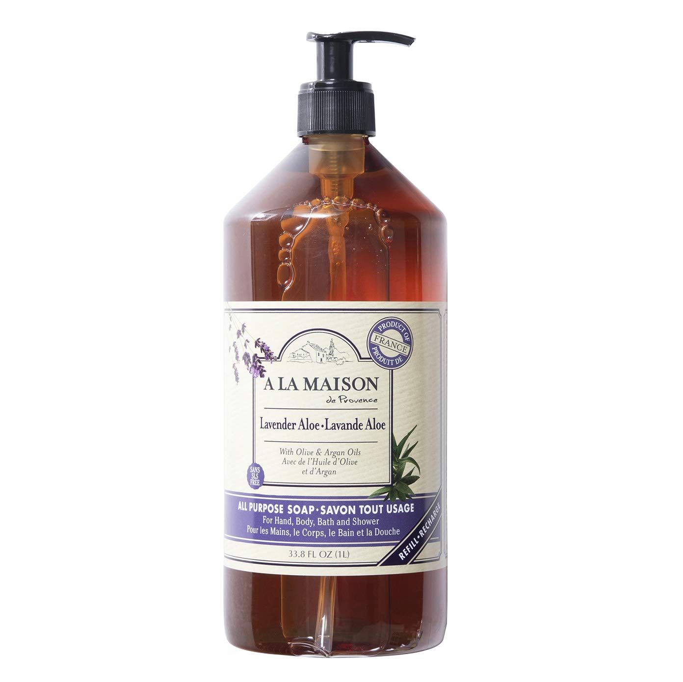 A LA MAISON French Liquid Hand Soap, Lavender Aloe - Natural Hand Wash Made with Essential Oils - Biodegradable, Plant-Based, Vegan, Cruelty-Free, Alcohol &amp; Paraben Free (33.8 oz, 1 Pack)