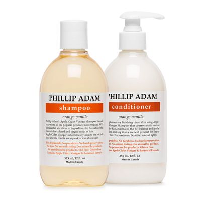Phillip Adam Orange Vanilla Shampoo and Conditioner Set for All Types of Hair - Apple Cider Vinegar Formula - Enhance Shine and Restore Smoothness - 12 Ounce Each