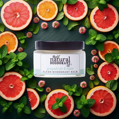 The Natural Deodorant Co, Clean Deodorant Balm Grapefruit &amp; Mint 55g, Aluminium Free, Plastic Free, All Day Protection