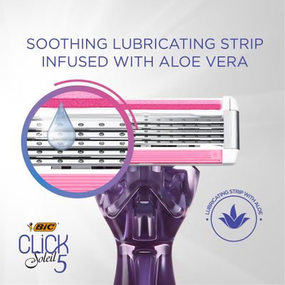 BIC Click 5 Soleil Women's Disposable Razors, 5 Blades With a Moisture Strip For a Smoother Shave, 1 Handle and 3 Cartridges, 4 Piece Razor Set