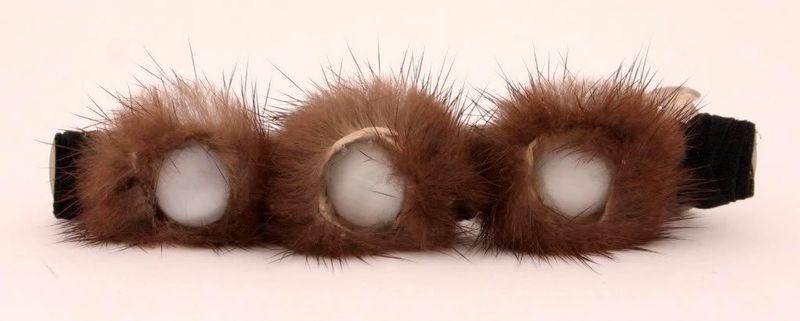 Caravan Automatic Barrette Wrapped And Decorated With Three (3) Furry Bushes And Three (3) Tiger-eyes