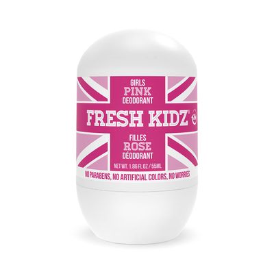 Fresh Kidz Roll On Deodorant for Kids and Teens - Baking Soda and Aluminum-free 24 Hour Protection for Sensitive Skin - Girls &quot;Pink&quot; 1.86 fl.oz.