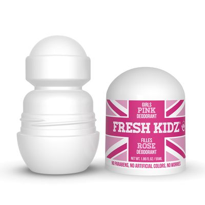 Fresh Kidz Roll On Deodorant for Kids and Teens - Baking Soda and Aluminum-free 24 Hour Protection for Sensitive Skin - Girls "Pink" 1.86 fl.oz.