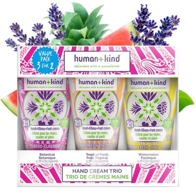 Human+Kind Moisturizing Hand Cream Trio - Three Scented Hydrating Creams with Avocado Oil and Shea Butter - Intense, Fast Absorbing Moisturizer for Smooth Skin - For Dry, Cracked Skin Relief - 3 pc