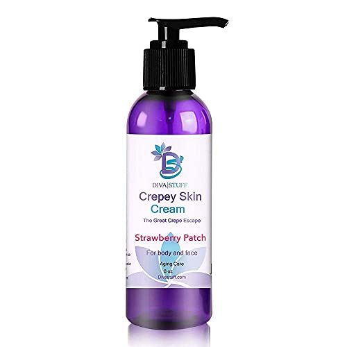 Diva Stuff Crepey Skin Cream Strawberry Patch, For Face &amp; Body, Increases Collagen And Reduces Wrinkles &amp; Fine Lines, Alpha Hydroxy Acids, Hyaluronic Acid, Honey, Coconut Oil, Argan Oil (8 oz)