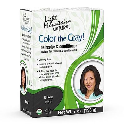 Light Mountain Henna Hair Color &amp; Conditioner, Color the Gray - Black Hair Dye for Men/Women, Chemical-Free Semi-Permanent Hair Color for White, Gray, Blonde, or Highlighted Hair, 7 Oz