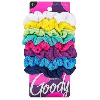 Goody Ouchless Jersey Scrunchies - 8 Ct, Assorted Neon Rainbow Tones, Damage-Free, Dentless &amp; Secure Hold Hair Ties, Gentle Hair Accessories for Women &amp; Men, All Day Comfort, All Hair Types