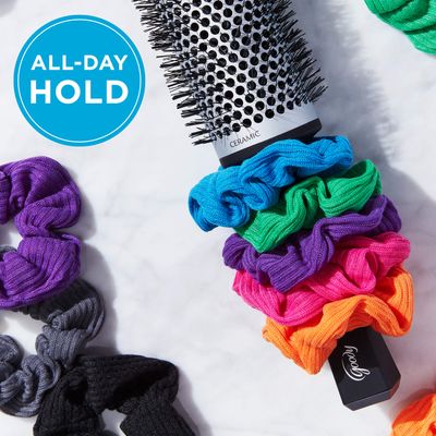 Goody Ouchless Jersey Scrunchies - 8 Ct, Assorted Neon Rainbow Tones, Damage-Free, Dentless & Secure Hold Hair Ties, Gentle Hair Accessories for Women & Men, All Day Comfort, All Hair Types