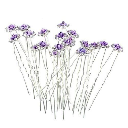 Rbenxia 20 Pcs Bridal Wedding Rhinstone Hair Pins hair Accessories Hair Sticks 2.4 Inches Bridal Prom Clips Rose U-shaped Hair Pins for Women and Girls, Purple