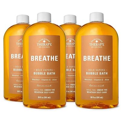 Village Naturals Therapy Breathe Bubble Bath, Lemon Mint Scent, 20 oz, Pack of 4