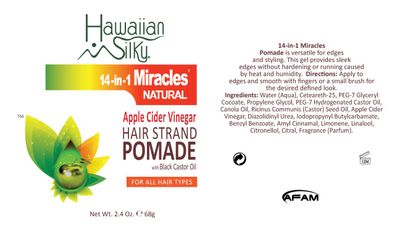 Hawaiian Silky Apple Cider Vinegar Hair Pomade with Black Castor Oil 2.4 oz - for Strong Natural Hold on All Hair Types - Good on Color Treated Hair - for Men, Women &amp; Kids