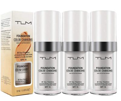 30ml TLM Concealer Cover,Flawless Colour Changing Warm Skin Tone Foundation Makeup Base Nude Face Liquid Cover Concealer?3PACK?